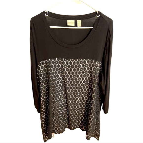 Chico’s Women’s Eyelet Scoop Black Cream Tunic Size 3 (16) - Picture 1 of 5